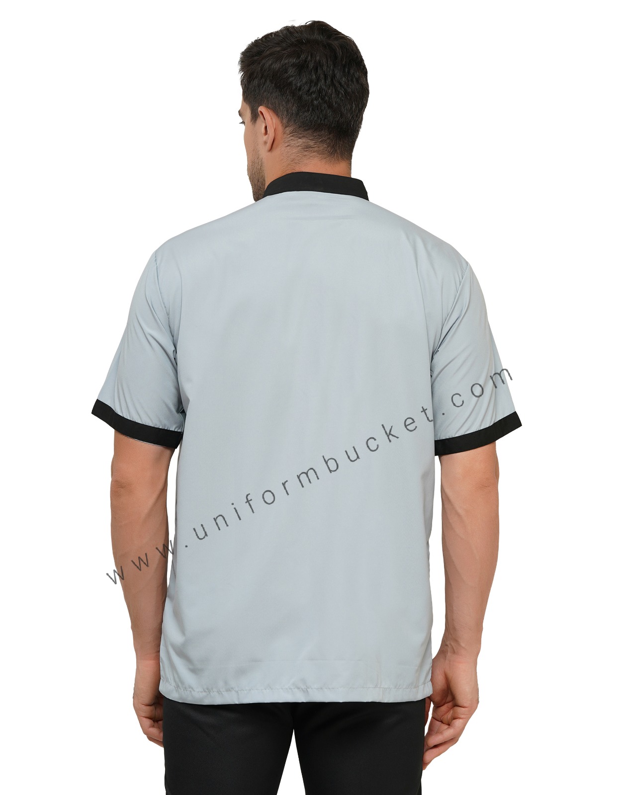 LIGHT GREY MALE SHIRT WITH BLACK COLLAR & FRONT SIDE PIPING thumbnail 4